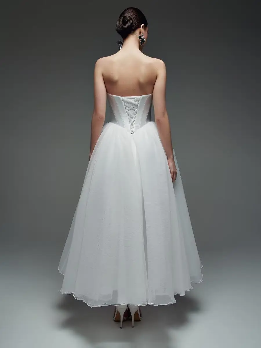 ชุดแต่งงานสีเขียวอมฟ้าความยาวระดับเข่าสำหรับเจ้าสาว ผ้าออร์แกนซ่า สายเดี่ยว ชุดงานเลี้ยงสั้น ชุดงานพรอม ชุดงานวันเกิด ชุดผ้าทูล