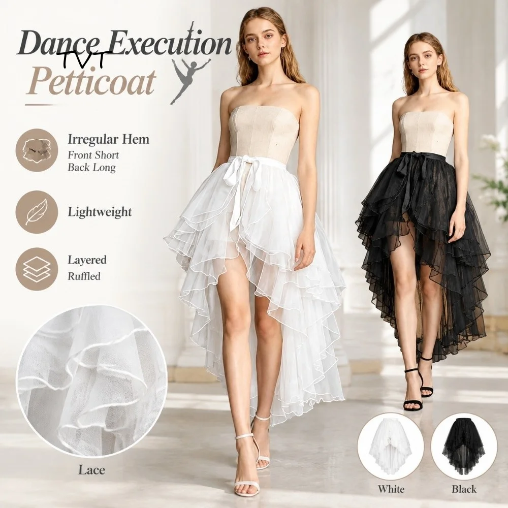 Irregular Hem Dance Execution Petticoat Front Short Back Long Layered Y2k Lolita Underskirt Ruffled Adjustable Waistband