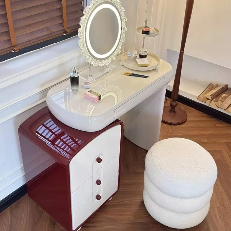 Simple Glossy Vanity Table Dest French Wooden Space Saving Makeup Vanity Desk Light Mirror Tavolo Trucco Furnitures For Bedroom