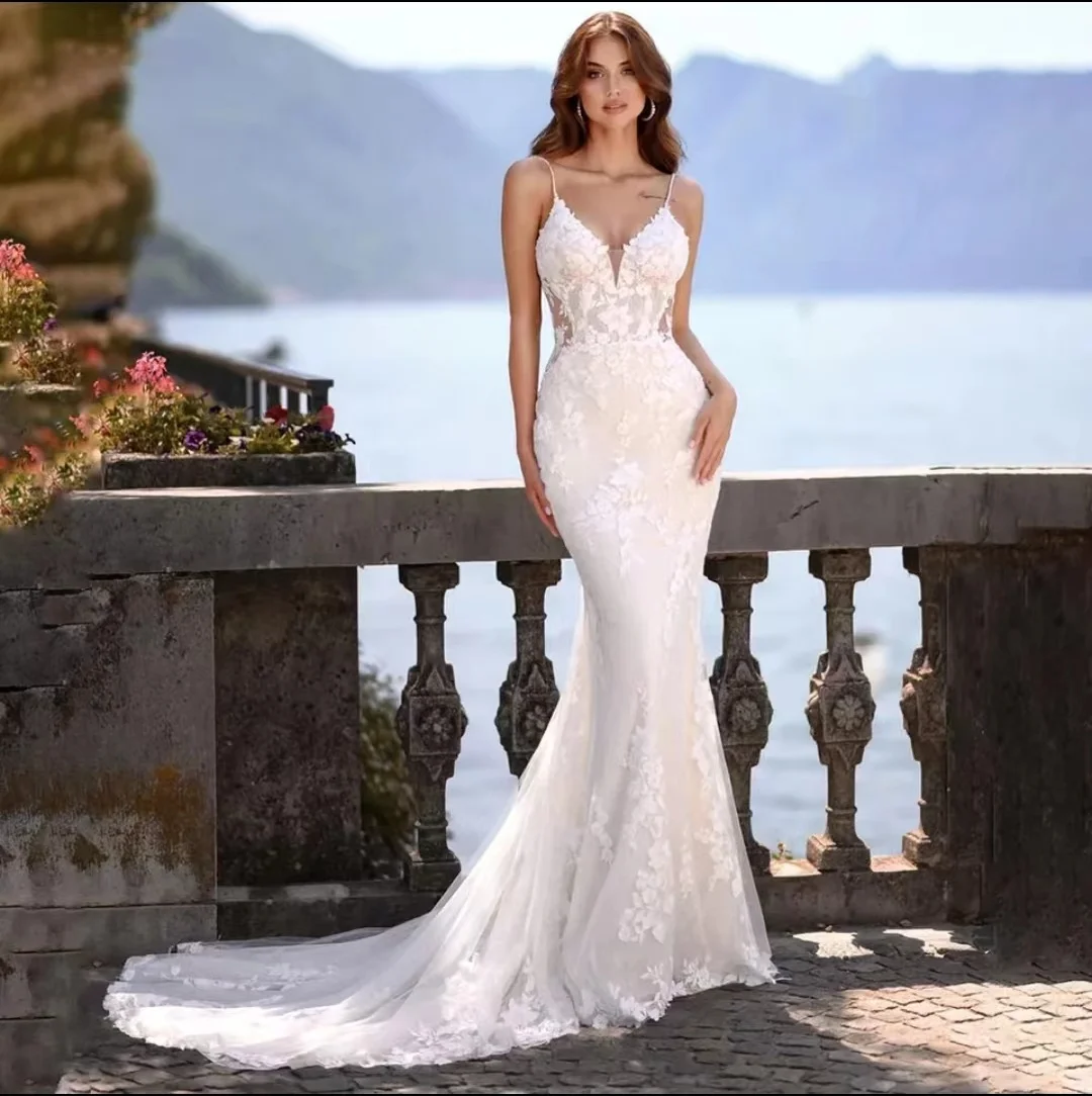 

Customized 2025 New V-Neck Sleeveless Mermaid wedding dress