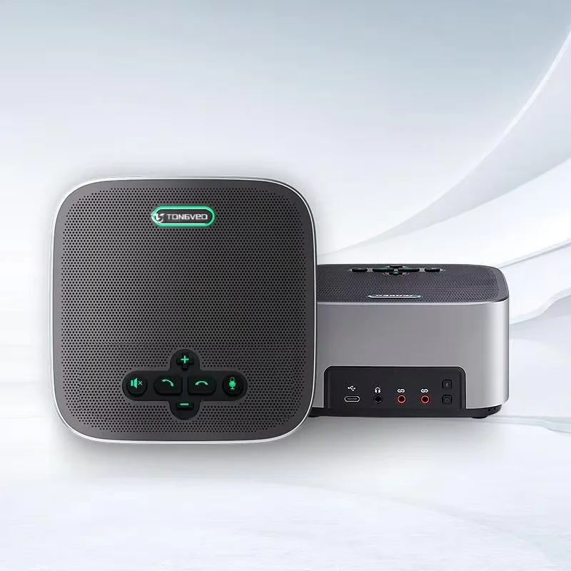 TONGVEO Conference Speakerphone with BT5.0/USB/3.5mm Jack/Dongle 6 Meters Pickup Radius 16 Hours Music Time for Medium Room