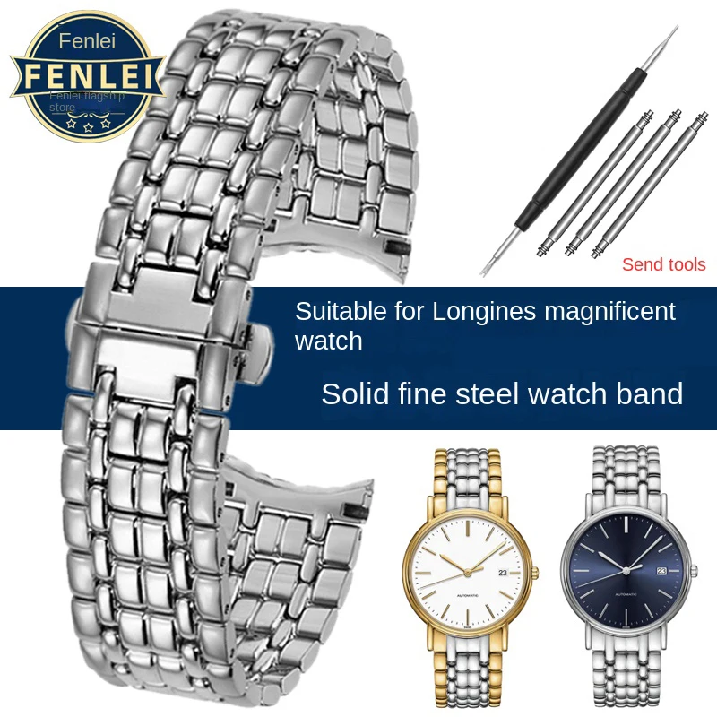 Stainless steel bracelet For Longines magnificent Precision steel Strap chain L4.805/905 L4.821/921 silver 18MM 20mm Watchband