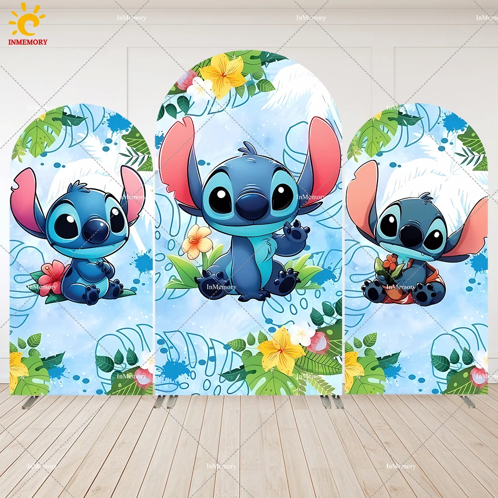 

Disney Cartoon Stitch Party Supplies Arch Backdrop Cover Summer Aloha Baby Shower Arched Wall Background Banner Doublesided