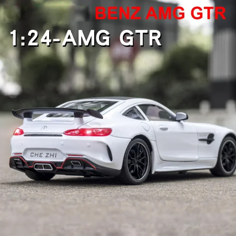 Simulation de voiture de sport Mercedes Benz Jas GTR, modèle en métal moulé sous pression, son léger, nervure arrière, collection de jouets pour cadeaux, A82, 1:24