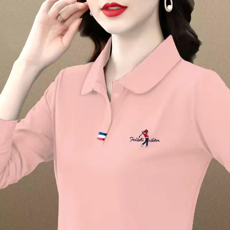 

Women Golf Wear T-shirt Korea Brand golf Polo Shirt Elastic Sport Slim Long sleeve Tops Autumn Ladies embroidery Golf Clothing