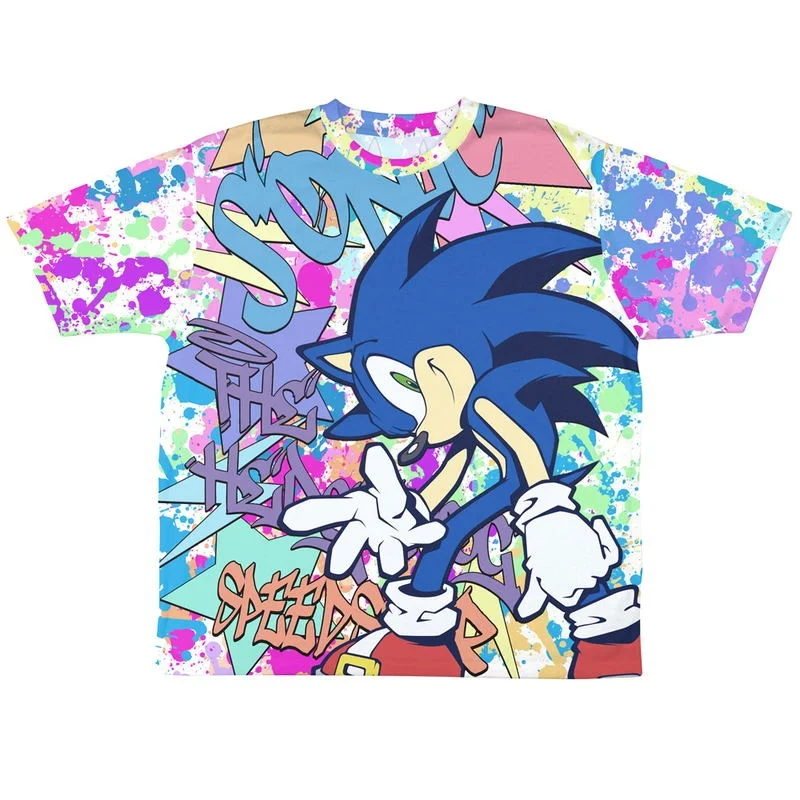 Millennium Style Anime Hedgehog Sonic Cartoon T-shirt for Children, Breathable, Casual, Sports and Parent-child Wear Y2K