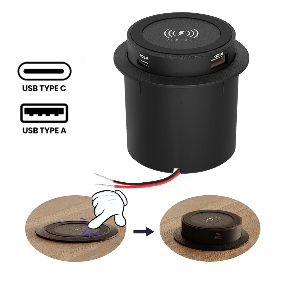 

For Camper Truck ATV Boat Car RV Outlet Socket USB Type-C Quick Charge PD 3.0 Embedded Wireless Charger Car Charger 15W