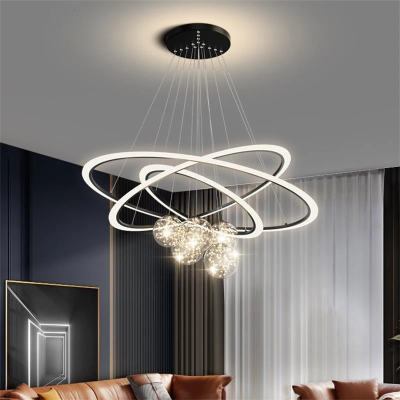 New Pendant Light Lusters For Living Room Chandelier Modern Creative Circle Ring Bedroom Lamps