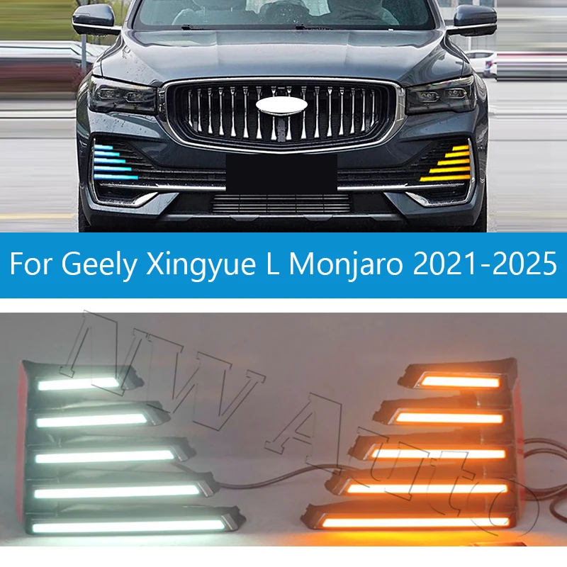 

1pair LED Daytime Running Light For Geely Xingyue L Monjaro 2021-2025 DRL Front Bumper Fog Lamp Signal Light
