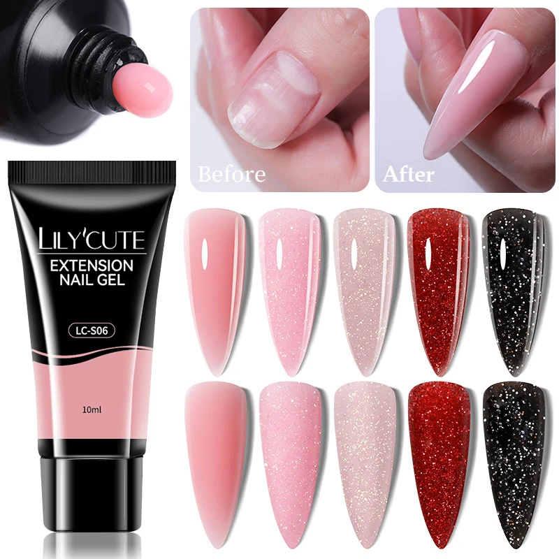 LILYCUTE Nail Extension Gel Bright Pink Semi Permanent UV Hard Gel Nails Finger Prolong White Clear Nude Gel Nail Polish