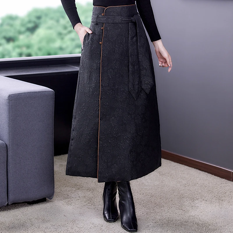 Women's Long A-Line down Skirt Simulated Silk Cloud Fabric Duck down Quilted Half-length Skirt Commute Style Standard Fit Lon...