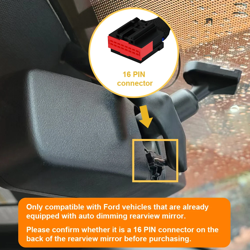 อะแดปเตอร์ไฟกล้องติดรถยนต์ FitDVR (16 พิน) สำหรับรถฟอร์ด F150 250 350 มัสแตง, จอแสดงผล LED แหล่งจ่ายไฟ USB, แรงดันไฟฟ้าขาออก 5V 12V, รุ่น D3-013