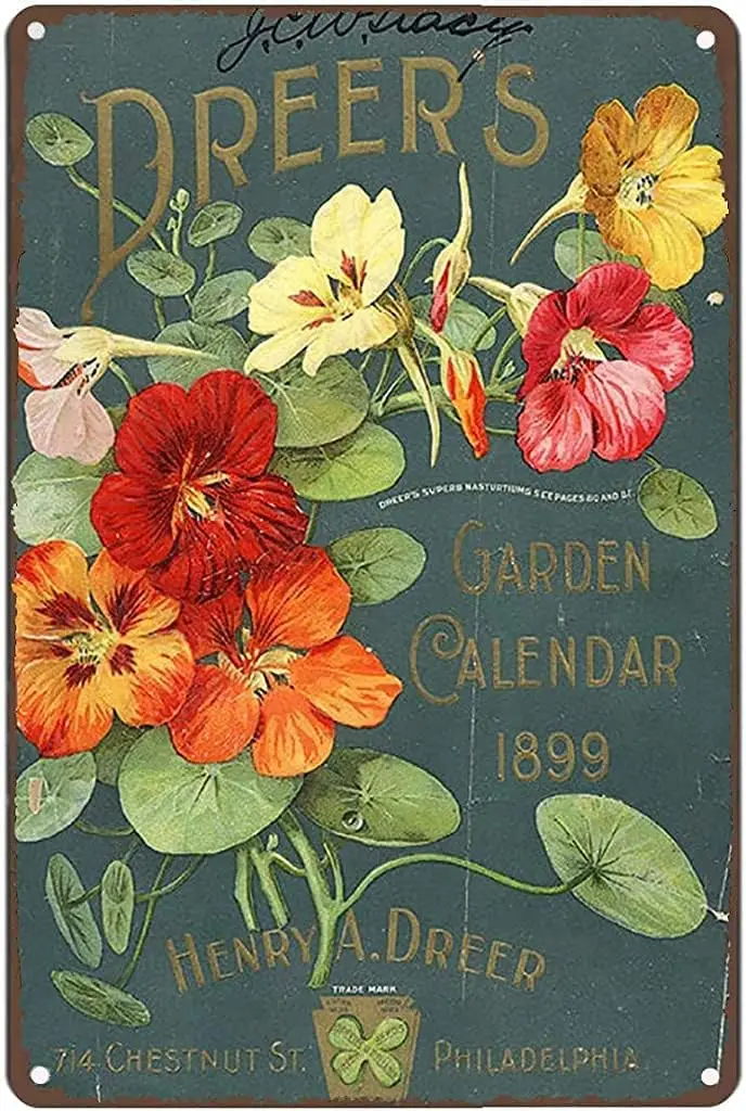 Metal Tin Retro Sign Vintage Flowers Art Print/Poster Orange Pink Floral Nature Plants Kitchen Garden Home Horticulture Wall Dec