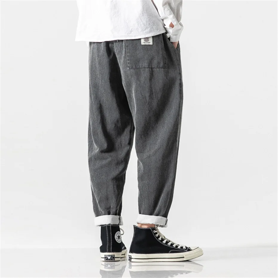 Denim Pants Men Hip Hop Streetwear Jeans Vintage Solid Color Jeans Elastic Waist Trousers US Size Clothes