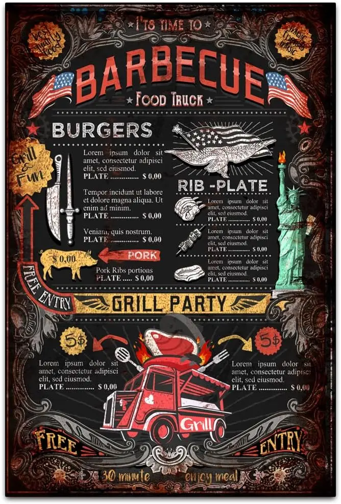 It's Time To Barbecue - Funny Retro Classic Art Wall Decoration - Garage/Kitchen/Yard Tin ​Metal Signs Artwork - Original V sign