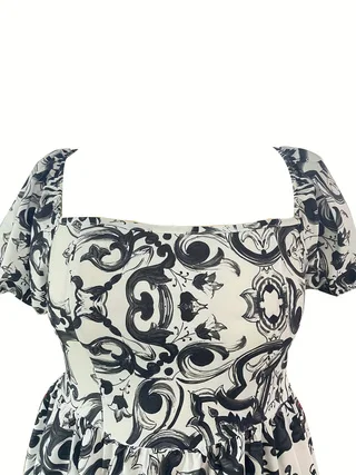 فستان نسائي مطبوع بوهيمي مكشوف الكتفين بمقاس كبير #4