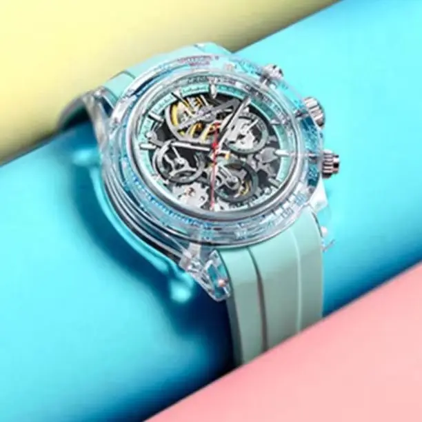 

CRONUSART Men Chronograph Watch 40mm Automatic Mechanical Wristwatch K9 Acrylic Case Sapphire Mirror Luminous FKM Strap