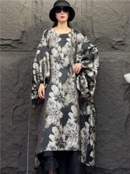 Vefadisa 2024 Autumn New Gold Jacquard Women Dress O-Neck Lantern Long Sleeve Irregular Dress Retro Loose Elegant Dress ZXY872A