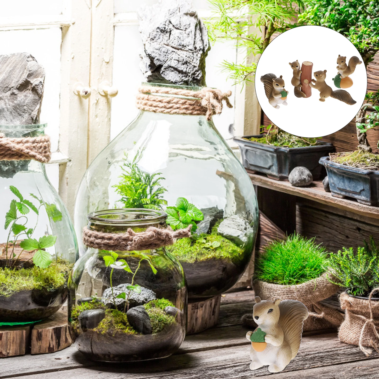 

4pcs Squirrel Ornaments Resin Miniature Figurines For Garden Home Decor Miniature Landscape Ornament Animal Decor Garden Statue