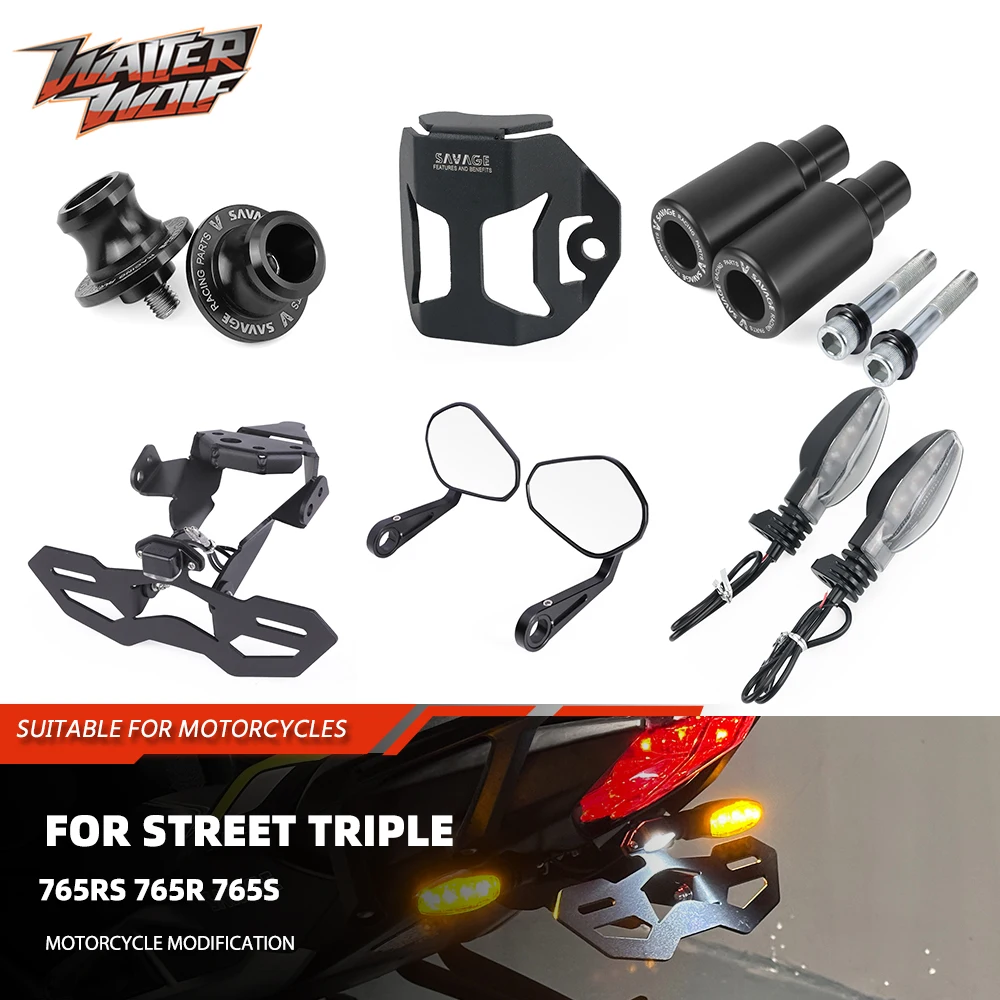 

For Street Triple 765RS 765R 765S Rearview Mirror Frame Slider Guard Wheel Axle Reservoir Cover License Plate Holder Turn Signal
