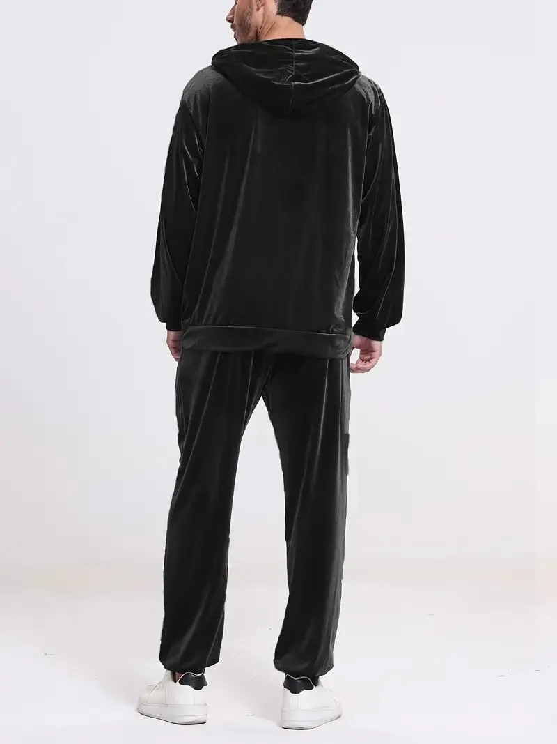 Herren-Trainingsanzug aus Samt in Goldoptik mit Reißverschluss-Hoodie, elastischen Bündchen und Jogginghose, Frühling/Herbst, europäisch-amerikanischer Casual-Stil, zweiteiliges Outfit – Detail 6