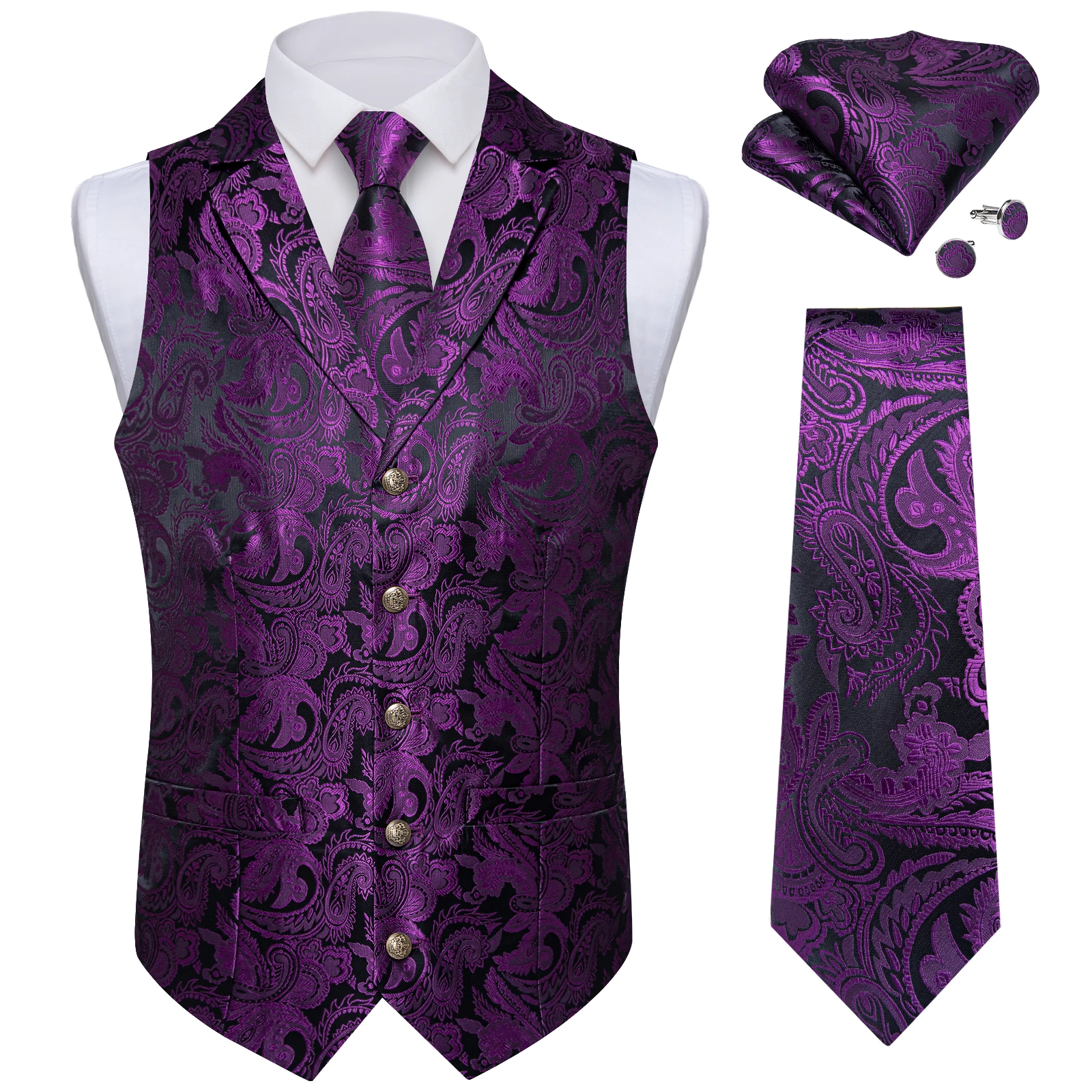 DiBanGu Mens Silk Victorian Vest Tailored Collar Paisley Steampunk Gothic Waistcoat Formal Leisure Wedding Party