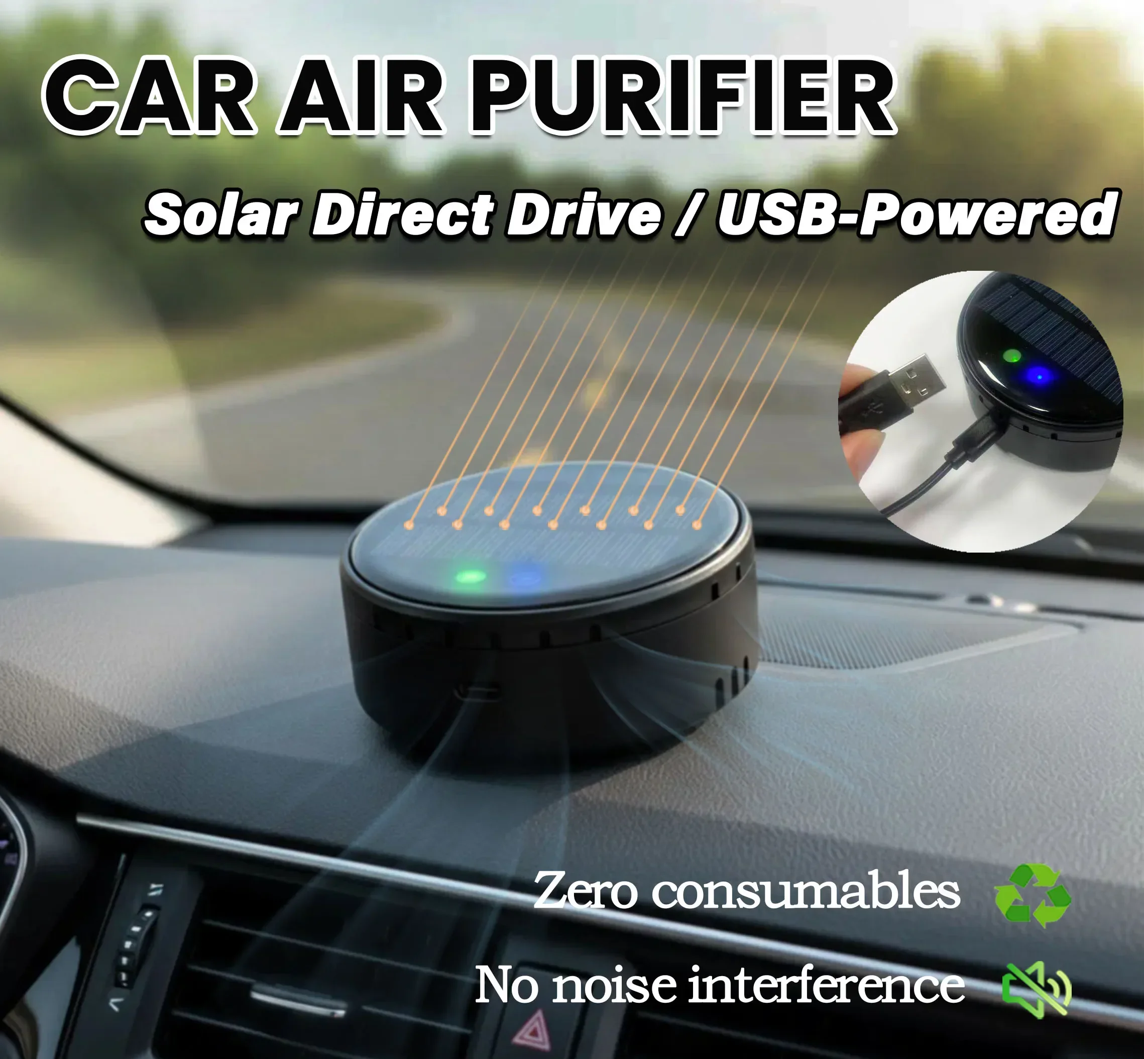 Car Air Purifier︱USB Auto Odor Removal︱Eliminate Formaldehyde secondhand smoke food Smell︱Ions air Cleaner for vehicle-mounted