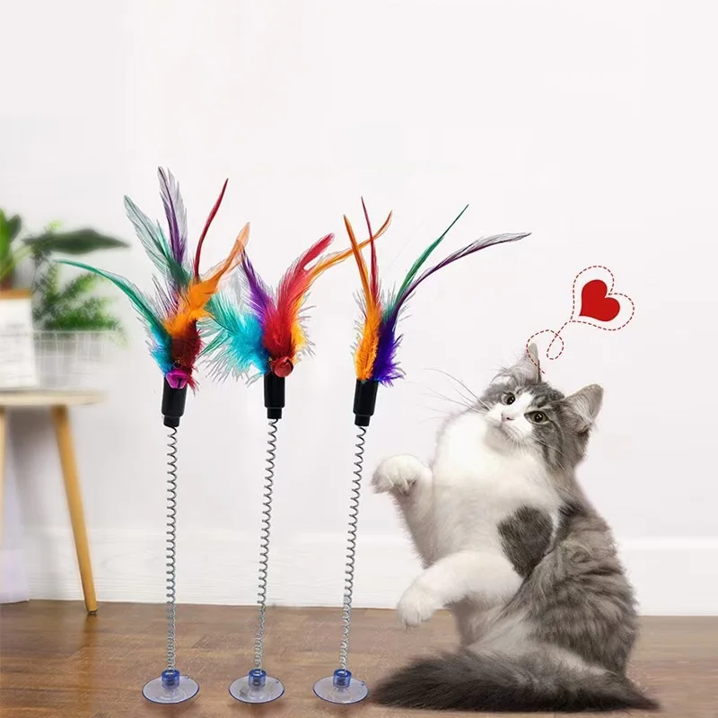 Random Color Interactive Spring Cat Toy with Suction Cup Feathery Mouse on Elastic String Random Color Pet Accessories