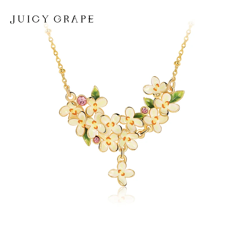 

Elegant Minimalist Juicy Grape Osmanthus Enamel Flower Necklace for Women Fashion Trend 2026 Collar Accessory