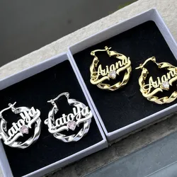 DUOYING Custom 30mm Earring Twist Personalized Stainless Steel Nameplate Heart BirthStone Earrings Cute For Baby Girl Jewelry