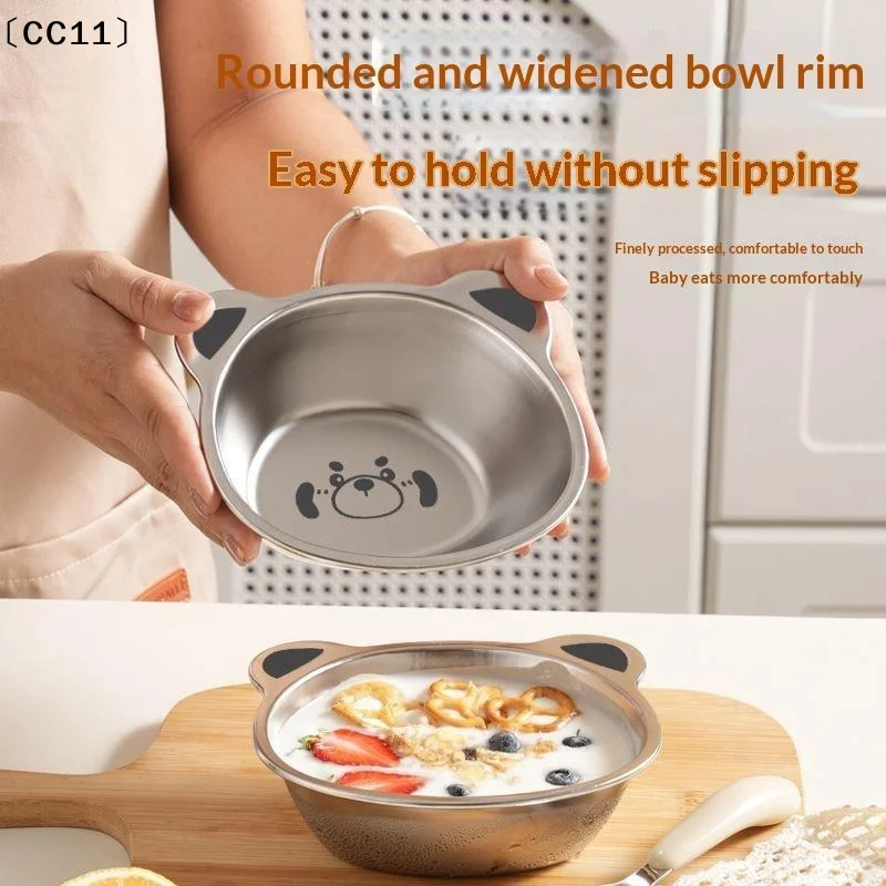 316 Stainless Steel Kids Dinner Bowl Cute Cartoon Tiger Bear Pattern Food Safe For Toddler Home Kindergarten Use〔CC11〕