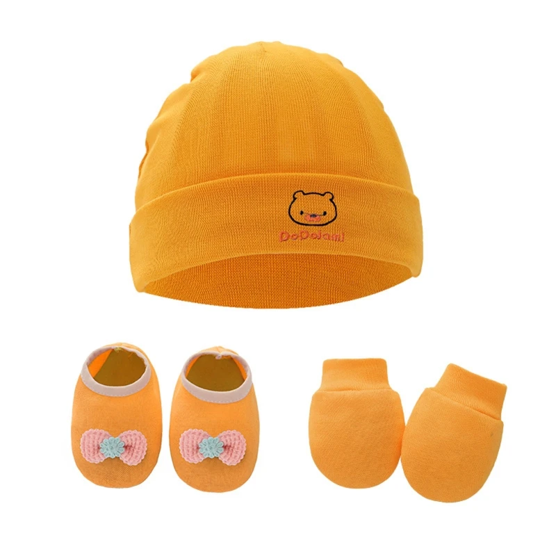 1 Set Baby Anti Scratching Gloves Hat Foot Cover Set Soft Cotton Newborn No Scratch Mittens Socks Beanies Nightcap Kit