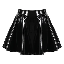 Women's A Line Skirt Glossy Patent Leather Flared Miniskirt Dance Performance Skirt Clubwear Cosplay Retro Style