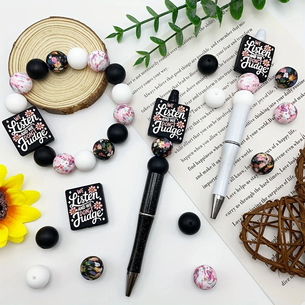 25PCS 2D Letter Dropper Silicone Bead Set, Perfect for DIY Handmade Crafts Such as Keychains, Necklaces, Bracelets, Etc