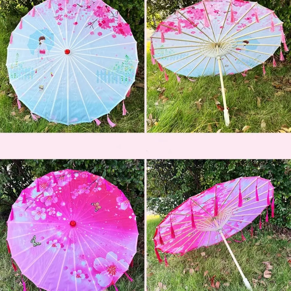 

56cm Umbrella Fan Silk Cloth Tassel Cosplay Hanfu Oil Paper Umbrella Chinese Antique Style 10 Colors