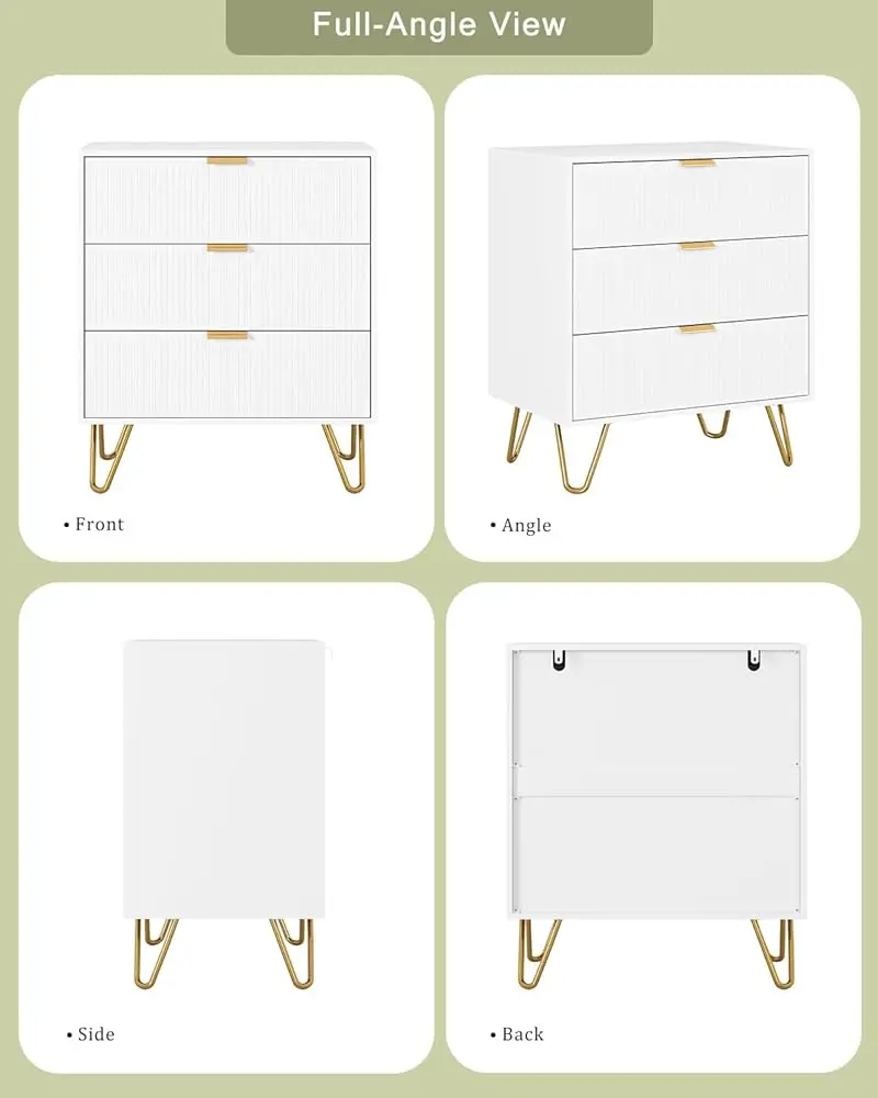 Nightstands with Anti-Tip Hardware and 3 Drawer Dresser, Storage Dresser Chest Cabinet Organizer for Living Room image 5