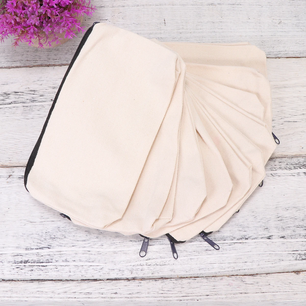 

10PCS Canvas Pencil Bag Beige Stationery Pencil Box Zipper Pen Case Multifunction Pouch School Office Supplies