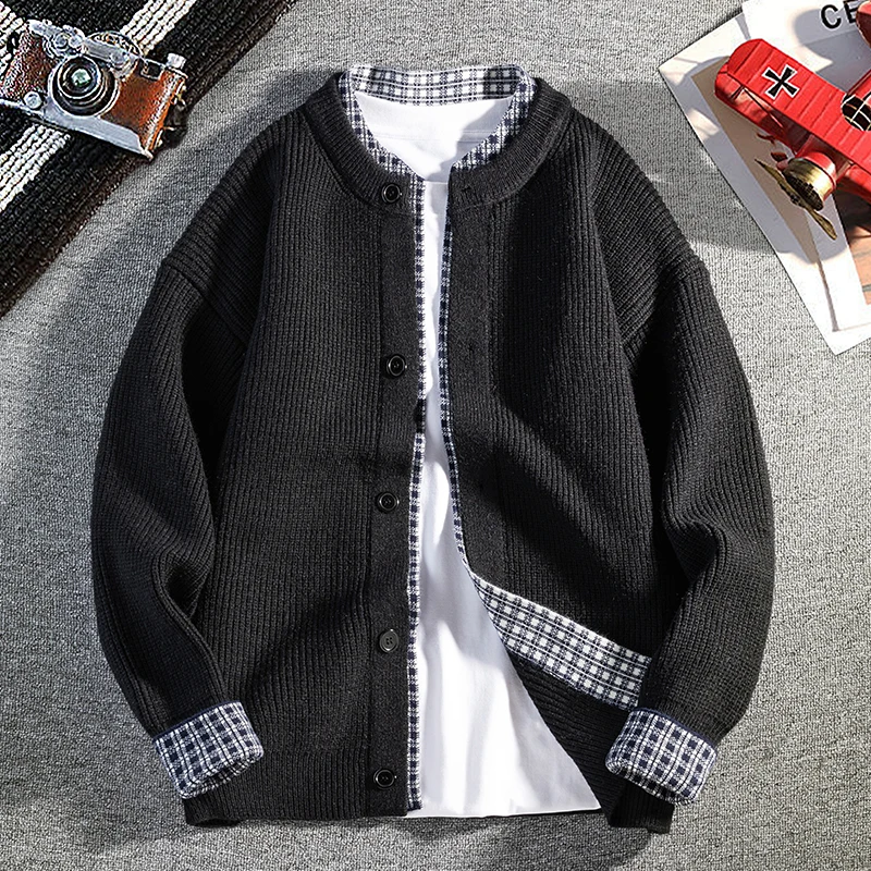 

Мужской брендовый весенний вязаный свитер, кардиган, пальто с круглым вырезом и длинными рукавами, однотонный пуловер, удобная мужская одежда для отдыха, топы