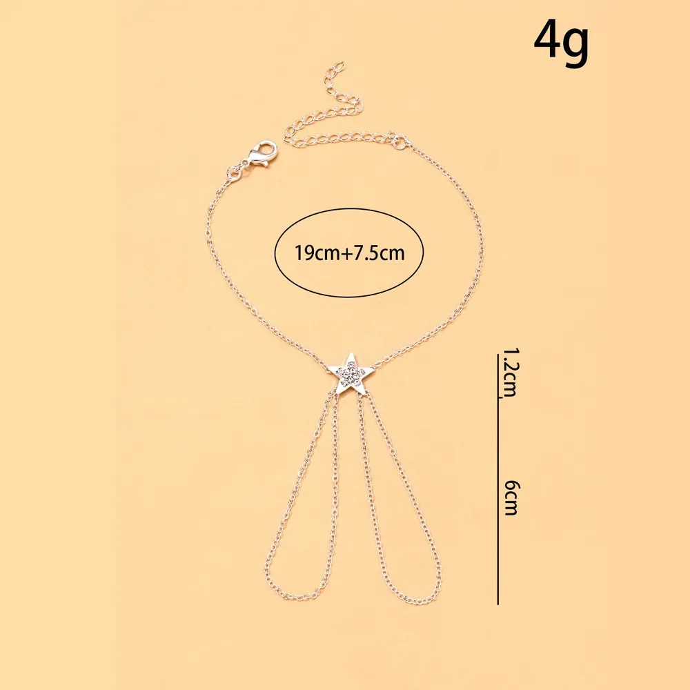 Women Star Zircon Linked Finger Bracelet Integrated Hand Chain Adjustable Shiny Zircon Bracelet Party Statement Hand Jewelry Gif
