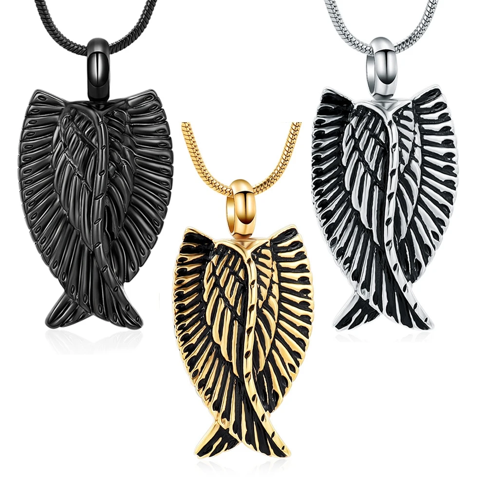 Wings Shape Cremation Urn Necklace For Women Men Pet Ashes Holder Funeral Memorial Pendant Stainless Steel Jewelry Free Shipping