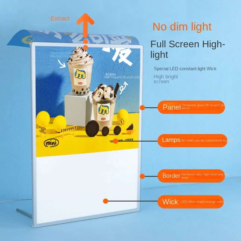 Ultra-thin A2 tempered glass LED light box Wall-mounted advertising luminous display panel Highlight LED light box