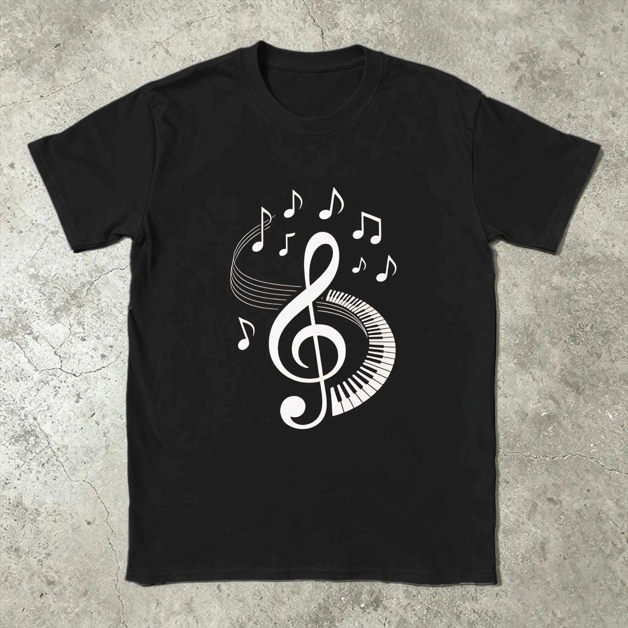 Minimalist Piano Key Treble Clef Cotton T-Shirt For Man Beach  Vintage T Shirts O Neck Trendy Cool Tee Wholesale Clothes