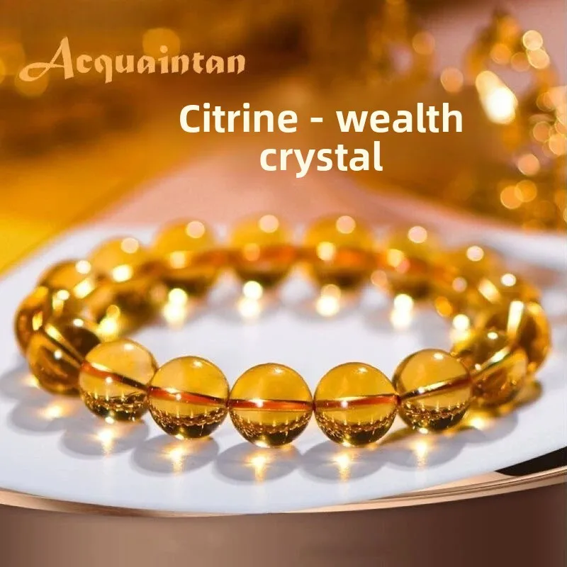 

Natural Brazilian Citrine Bracelet, Wealth Lucky Crystal Jewelry, Luxury Yellow Beaded Stretch Bracelet for Women