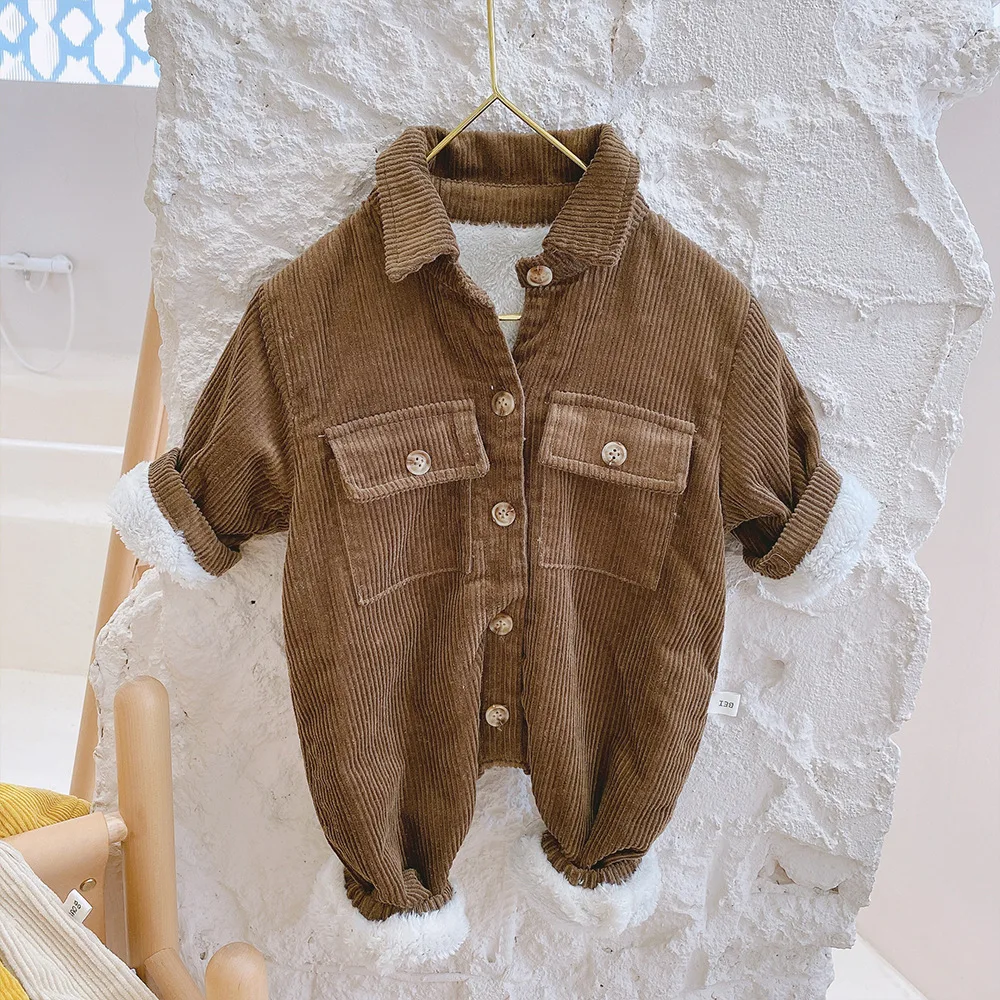 Baby kleidung koreanischen Stil Herbst Winter Cord verdickt warme Baby Stram pler einfarbig lässig einfach warm Baby kleidung