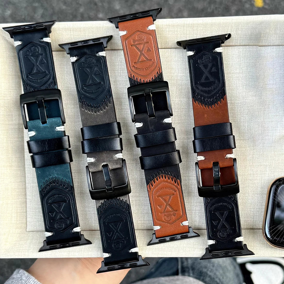 Retro contrasting crazy horse leather strap for Apple Watch Ultra 49mm 38 40 41 44 45 personalized unique strap for iwatch S12 1