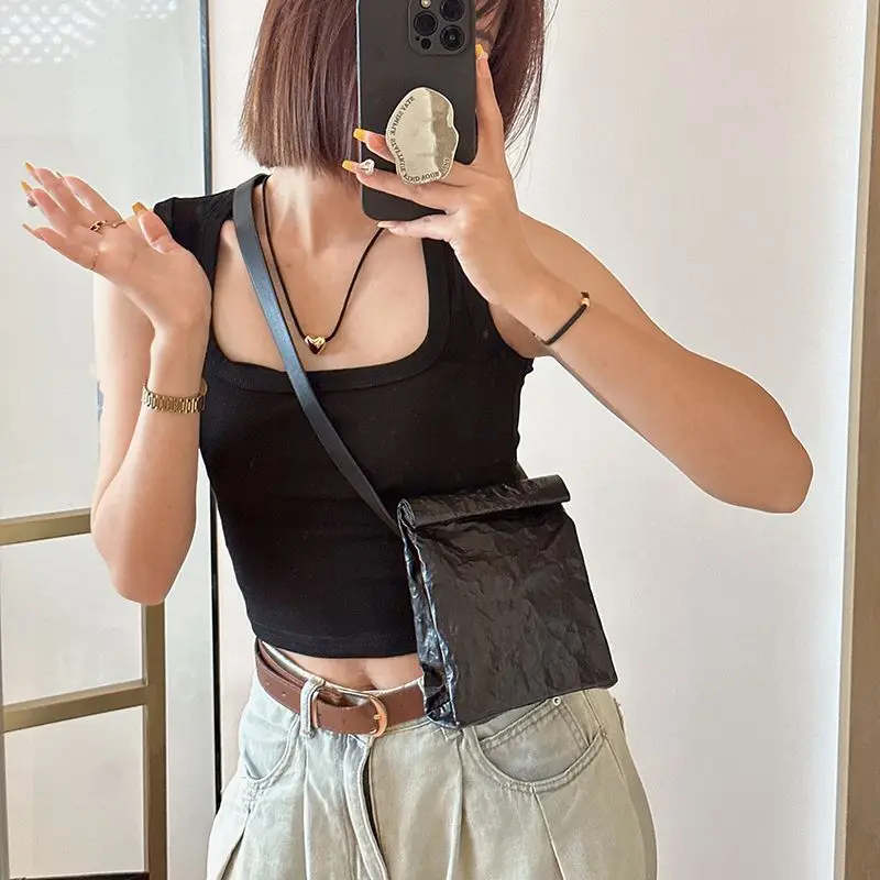 Miyagawa Korean Small Niche Mini Folding Small Bag Single Shoulder Crossbody Pleated Mobile Phone Waist Bags Versatile for Women