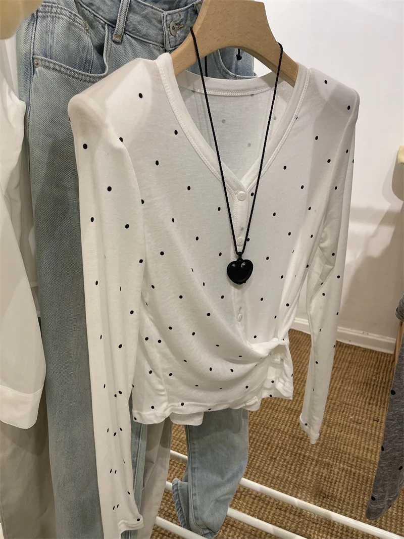 

Чистое желание, огненная девушка! Летний кардиган с защитой от УФ-излучения и декоративными точками, женский, с боковыми пуговицами, V-образным вырезом, с подплечниками, модный, для повседневной носки