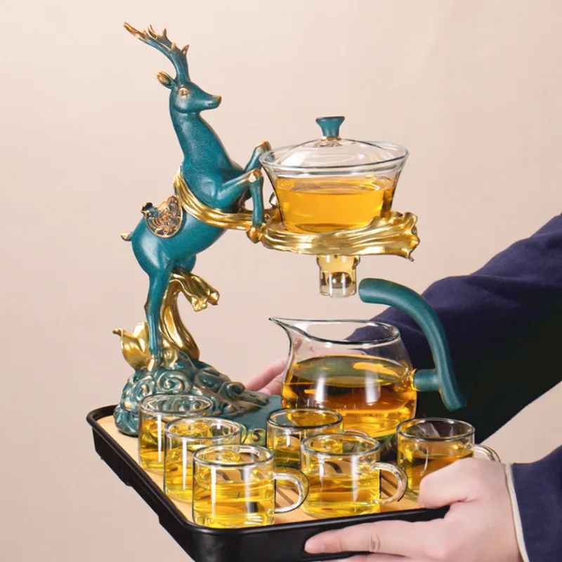 Glass Tea Set Deer Design Magnetic Self Brewing Teapot Office Home Gift