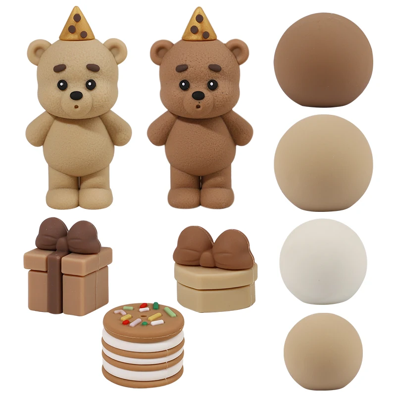 

Plastic Cartoon Hat Teddy Bear Gift Box Sandwich Cake Round Ball Ornament Happy Birthday Party Anniversary Cake Decoration