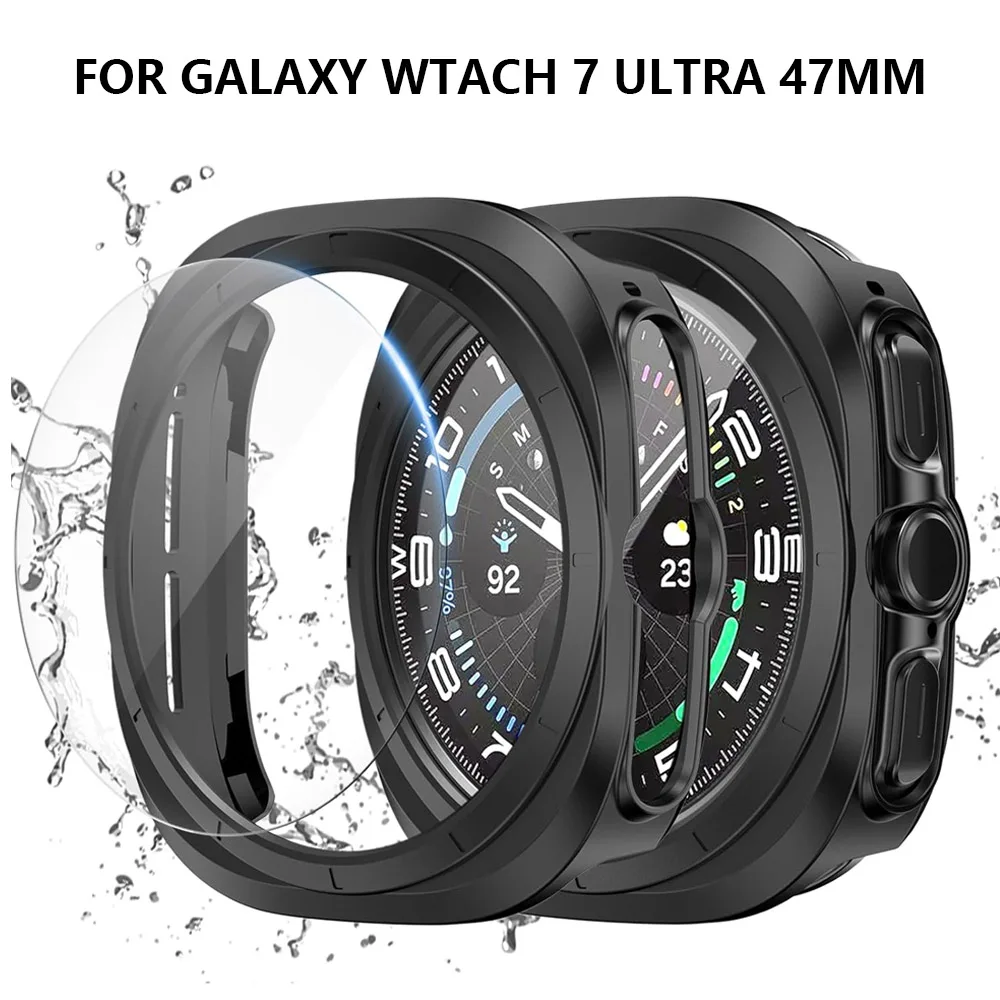 Tempered Glass+Case for Samsung Galaxy Watch 7 40mm 44mm PC Cover All-Around Protective Bumper Shell for Watch 7 Ultra 47mm